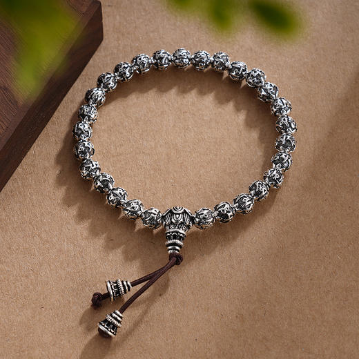 子佩集S990银【六字真言】手串【HC31101】纯银仿古6mm黑手链2409 商品图1