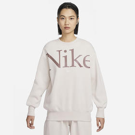 Nike/耐克春季新款女运动训练休闲圆领宽松印花加绒卫衣套头衫FN3655-104