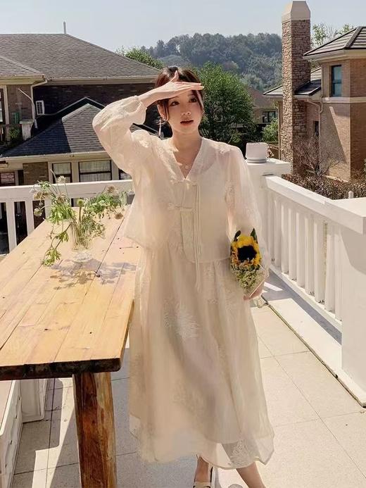 中秋大力度清仓~（不支持退）（套装）25081新中式国风高级感法式复古吊带裙子套装-喜出 商品图1