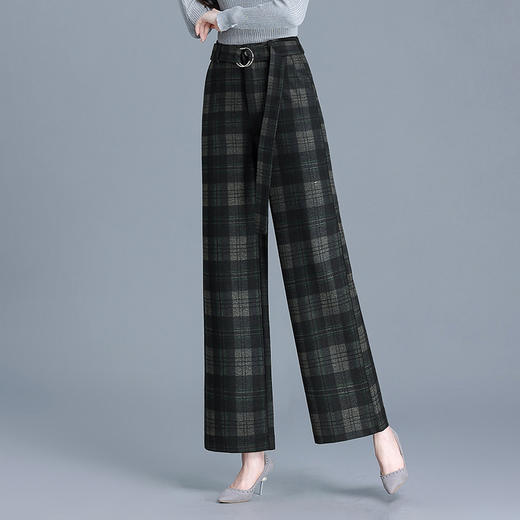 毛呢格纹裤休闲裤，时尚直筒裤长款女裤QYM- AZR-7017-Y 商品图1