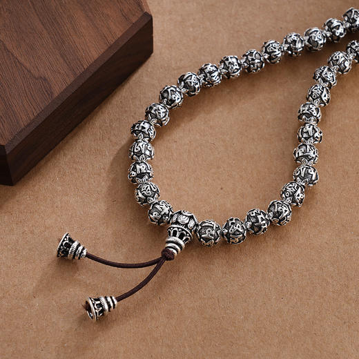 子佩集S990银真言手串【LZZY5】纯银仿古8mm黑手链2409 商品图5
