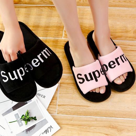 【时尚简约韩版情侣棉拖鞋】秋冬款日sup字母女家居家室内防滑地板拖鞋男 商品图0