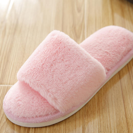 【舒适简约仿兔毛棉拖鞋】秋冬季长毛绒居家居木地板防滑一字平板月子毛毛拖鞋 商品图1