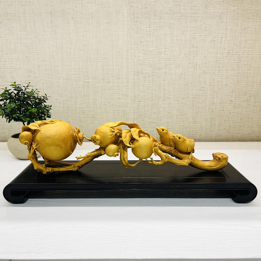 多子多福（喜鹊石榴）如意°黄杨木摆件(不含底座) 商品图0