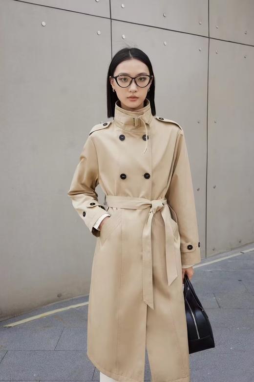伯妮斯茵 | 经典英伦风 卡其色双排扣系带风衣 立领长款过膝外套 春秋气质通勤大衣 HJ3D51 商品图2