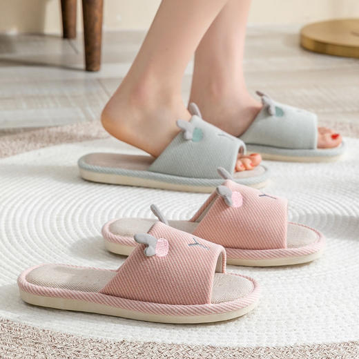 【可爱小鹿静音无声亚麻拖鞋】女夏木地板防滑布底拖鞋居家用室内情侣春秋四季 商品图3