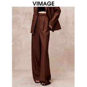 VIMAGE纬漫纪冬季新款垂坠舒适拖地阔腿高腰休闲通勤时尚西装裤V2205812