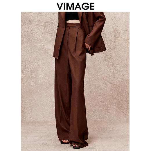 VIMAGE纬漫纪冬季新款垂坠舒适拖地阔腿高腰休闲通勤时尚西装裤V2205812 商品图0