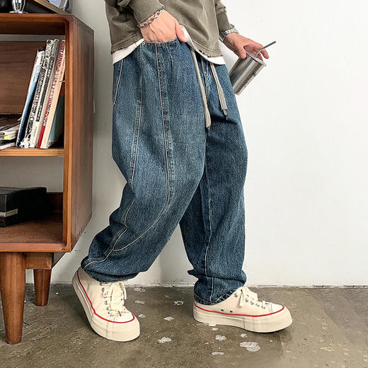 徐太浪秋季美式潮牌直筒牛仔裤男时尚宽松哈伦裤百搭休闲阔腿裤子 商品图0