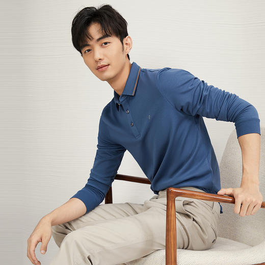 【5A抗菌2A防螨】柒牌长袖Polo衫男秋季新款含莫代尔磨毛翻领上衣	127T70300 商品图1