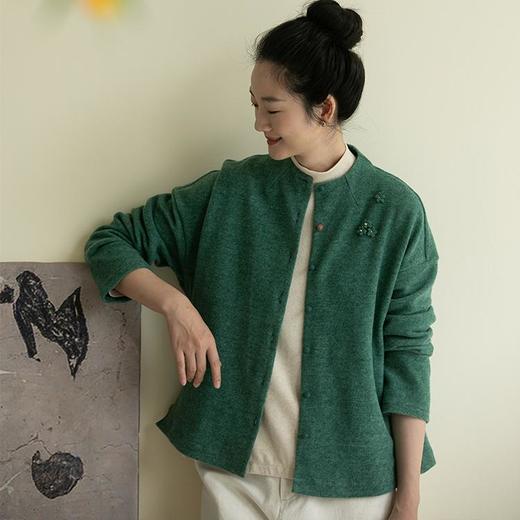 牧衣游原创 净色棉混纺外套女秋季新款立领文艺百搭宽松开衫 游镜 商品图1