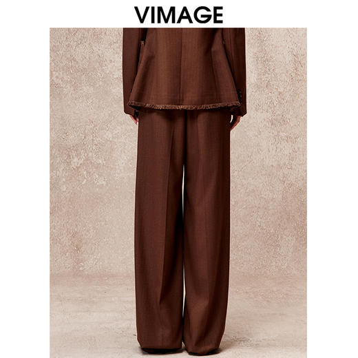 VIMAGE纬漫纪冬季新款垂坠舒适拖地阔腿高腰休闲通勤时尚西装裤V2205812 商品图2