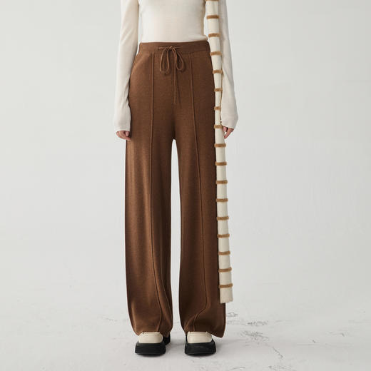 谜底柔暖毛织长裤女2024冬季新品慵懒风休闲高级阔腿裤244MZ1850 商品图0