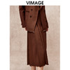 VIMAGE纬漫纪设计感高腰a摆百搭显瘦压褶半身裙冬季新款V2206812 商品缩略图2