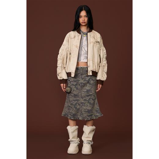 GOODBAI GOODEES漫画封面女孩图案印花做旧夹棉夹克 商品图0