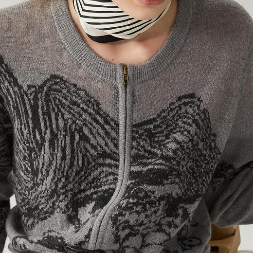 谜底拉链款针织开衫2024冬季新品复古提花短款保暖毛衣244MZ1872 商品图3