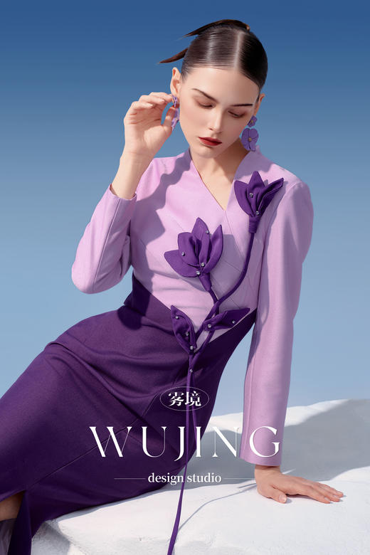 4202069 淡紫静怡 进口亮丝斜纹连衣裙 雾境 商品图2