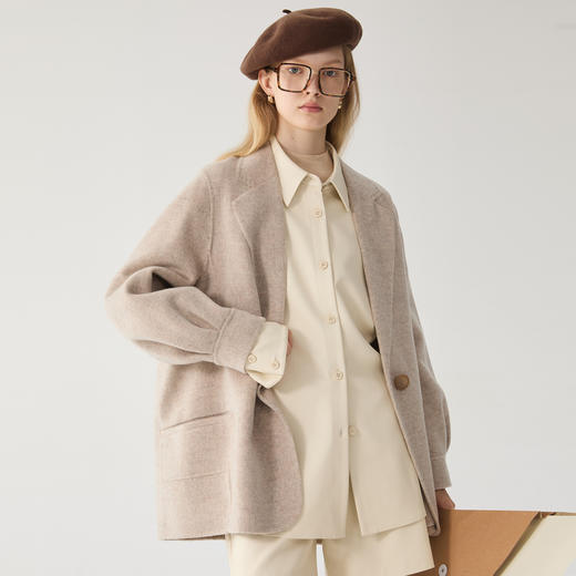 谜底绵羊毛呢子大衣女2024冬季新品通勤宽松双面呢外套244MD1545 商品图1