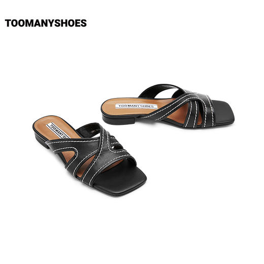 Toomanyshoes写真集方头平底凉拖外穿高级感交叉带拖鞋女 商品图4