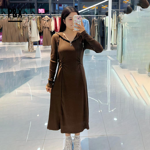 P&X设计师女装秋季长袖修身打底针织连衣长裙 824308391 咖色 商品图0