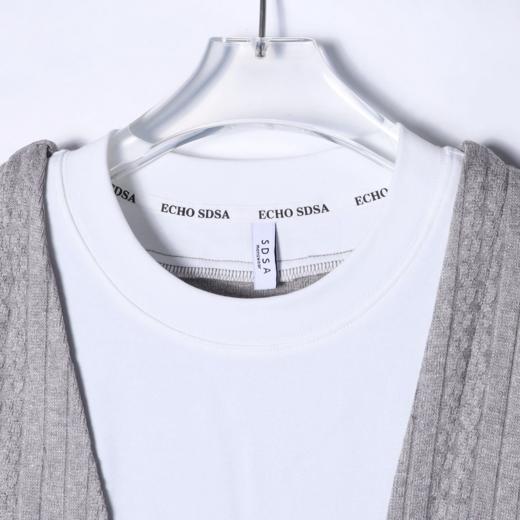 T1715秋季新款时尚简约撞色提花圆领套头假两件宽松休闲舒服百搭毛衣 商品图2