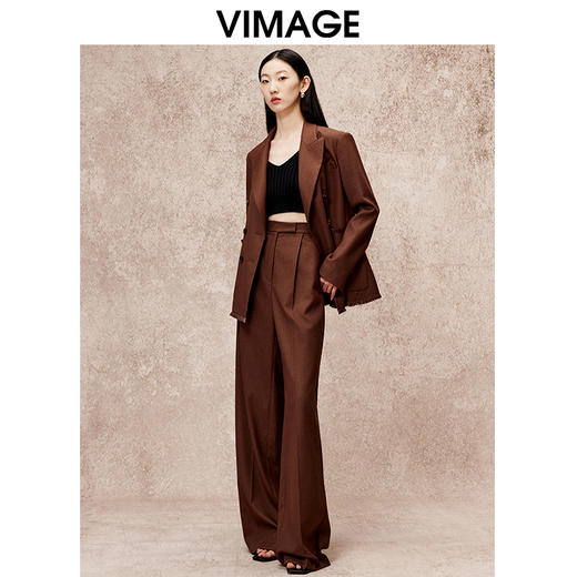 VIMAGE纬漫纪冬季新款复古设计感咖色休闲宽松挺括西装外套V2203810 商品图1