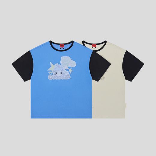 GOODBAI GOODEES漫画封面女孩图案oversize撞色短袖T恤 商品图1