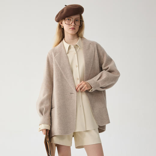 谜底绵羊毛呢子大衣女2024冬季新品通勤宽松双面呢外套244MD1545 商品图0