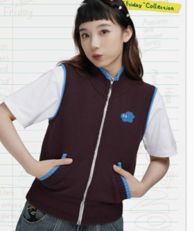 Mood Like Me/MMJ2362/高领拼色针织无袖针织马甲