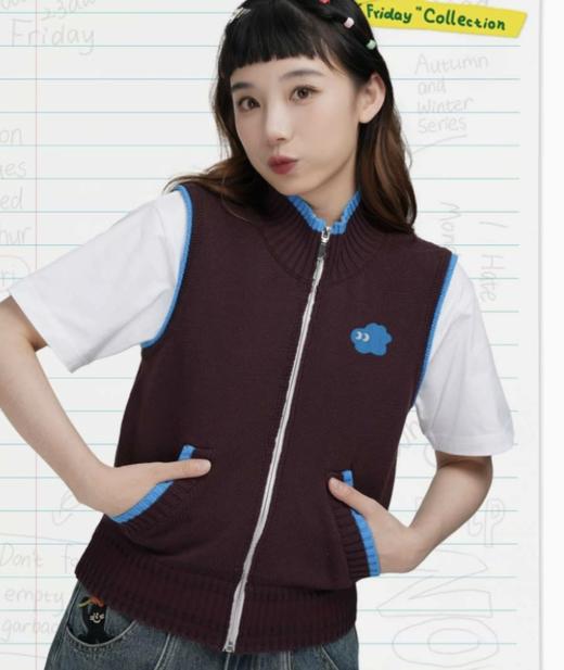 Mood Like Me/MMJ2362/高领拼色针织无袖针织马甲 商品图0