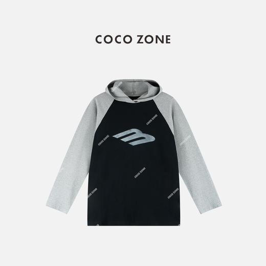 COCO ZONE 100棉撞色长袖T恤设计感连帽上衣CC2C1562 商品图0