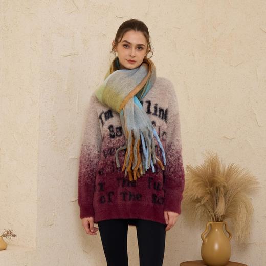 2024秋冬新款复古撞色毛衣——紫欣 商品图0