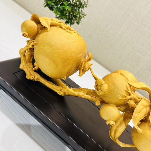多子多福（喜鹊石榴）如意°黄杨木摆件(不含底座) 商品图3