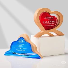 实木水晶奖杯定制学校创意彩印木质奖牌订制