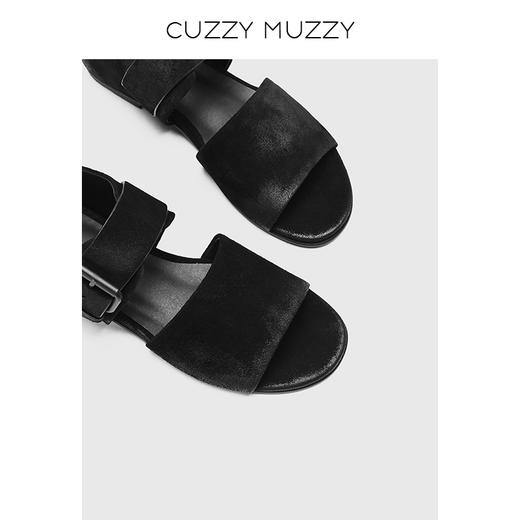 CUZZYMUZZY 复古真皮擦色做旧鱼嘴一字带罗马凉鞋 商品图7