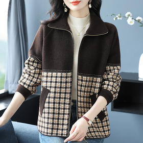 CC-10-5569大码翻领针织开衫短外套女春秋宽松显瘦毛衣拉链洋气小个子上衣女