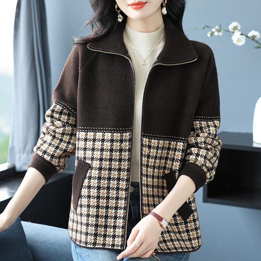 CC-10-5569大码翻领针织开衫短外套女春秋宽松显瘦毛衣拉链洋气小个子上衣女 商品图0