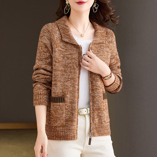 CC-26-8198翻领花线针织棒球服2024年秋季新款时髦拉链短款卫衣休闲毛衣外套 商品图0