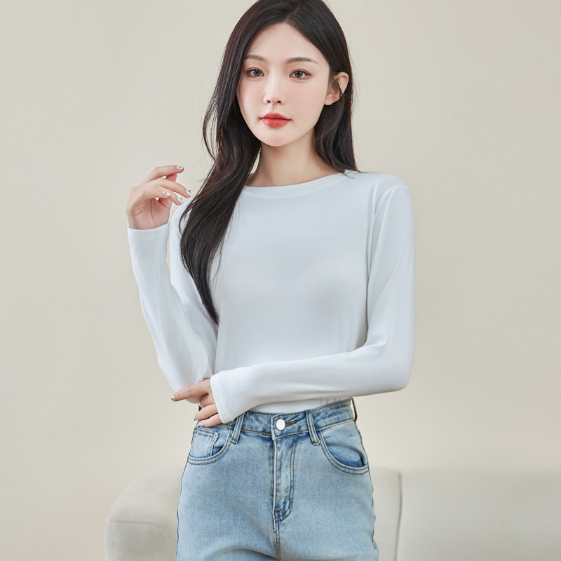 【玫瑰精华养肤衣】2024款莫代尔打底衫女内搭秋冬圆领修身长袖女士保暖上衣高弹显瘦