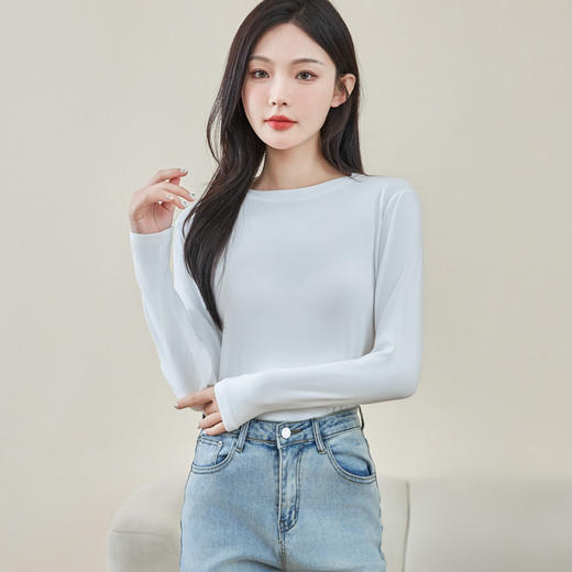 【玫瑰精华养肤衣】2024款莫代尔打底衫女内搭秋冬圆领修身长袖女士保暖上衣高弹显瘦 商品图0
