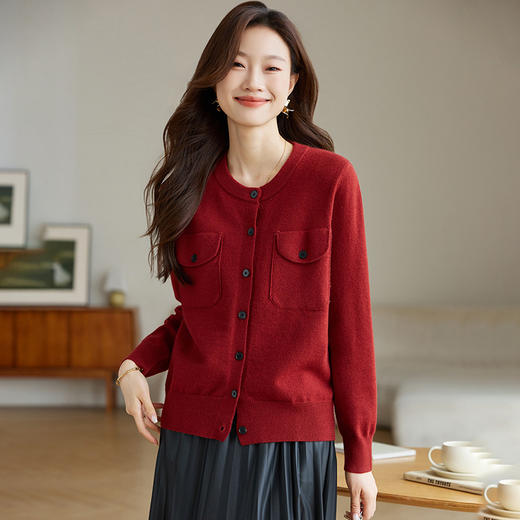 CC-J878灰色短款 羊毛针织开衫女2024春秋新款慵懒风短款小香风毛衣外套 商品图1