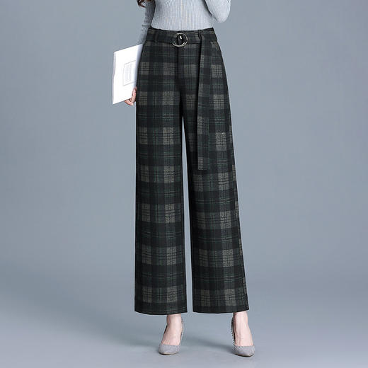 毛呢格纹裤休闲裤，时尚直筒裤长款女裤QYM- AZR-7017-Y 商品图0