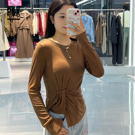 P&X设计师女装秋季长袖显瘦针织修身百搭T恤 824302171 棕色 商品图0