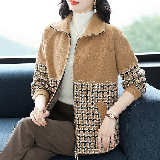 CC-10-5569大码翻领针织开衫短外套女春秋宽松显瘦毛衣拉链洋气小个子上衣女 商品图1