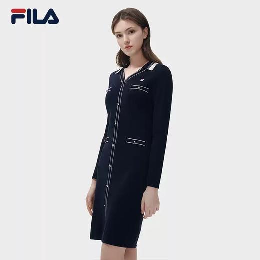 3件4折【自营】FILA/斐乐  斐乐女子编织连衣裙2023春V领时尚优雅休闲通勤长裙 F11W311308FNV 商品图1