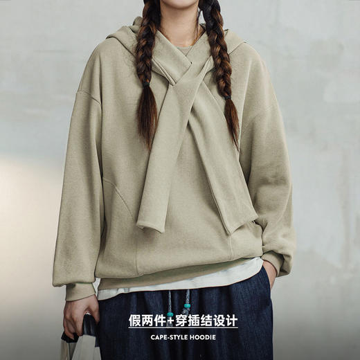 马登披肩连帽卫衣假两件宽松百搭休闲上衣慵懒风叠穿外套秋季女 商品图2