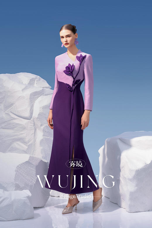 4202069 淡紫静怡 进口亮丝斜纹连衣裙 雾境 商品图4