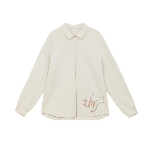 谜底大廓形衬衫长袖女2024冬新品BF风宽松后背印花衬衣244MC1664 商品图4