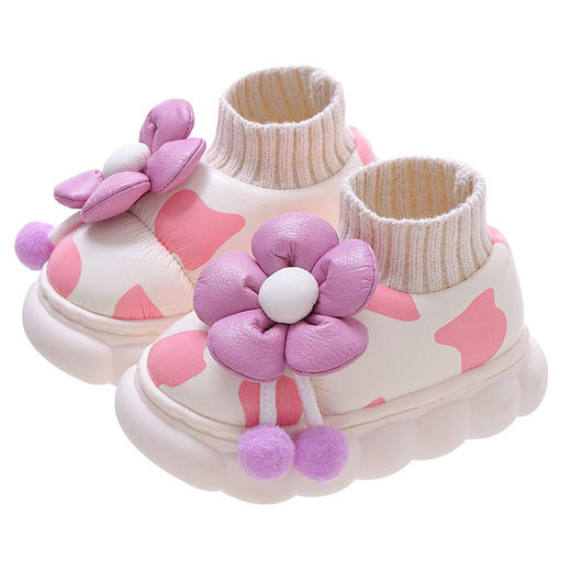 【婴幼儿加绒保暖包跟棉拖鞋】冬季儿童防水防滑PU室内家居宝宝棉鞋 商品图4