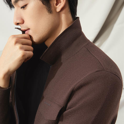 【高端系列】柒牌男士翻领毛衣秋冬新款时尚休闲胸前贴袋羊毛开衫	127Y71210 商品图2